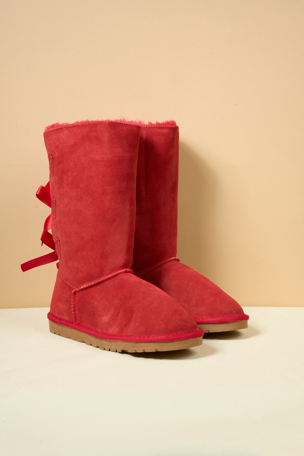 UGG Tri Ribbon Bow Suede Boots - Red