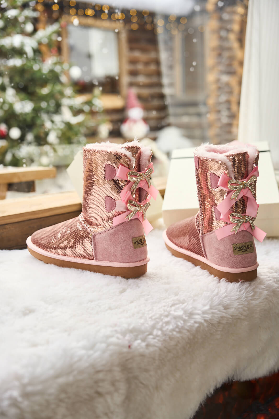UGG Haute Holidays Sequin Glam Shearling Boots - Pink