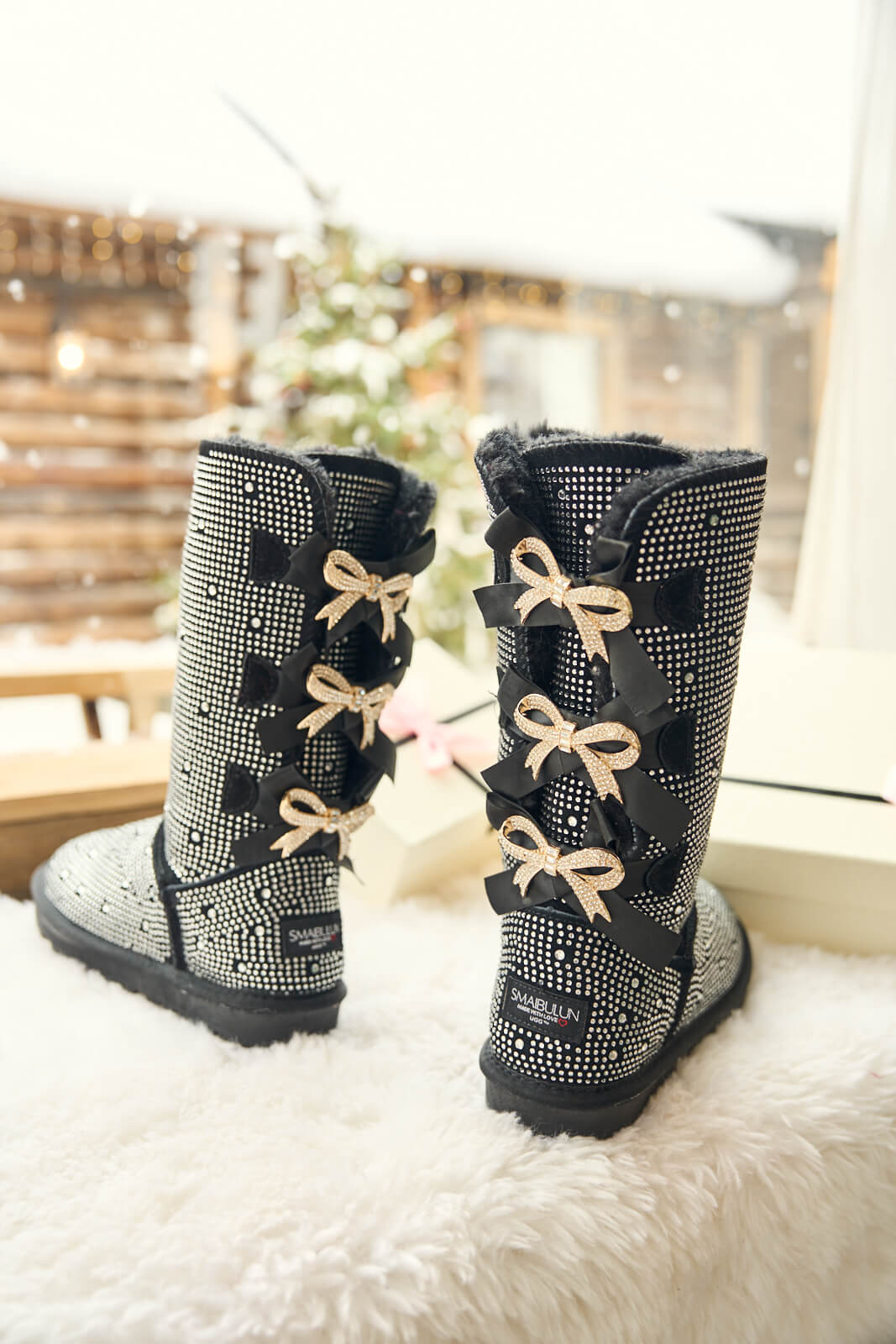 UGG Swifties Diamond Stage Ribbon Bows Suede Boots - Black