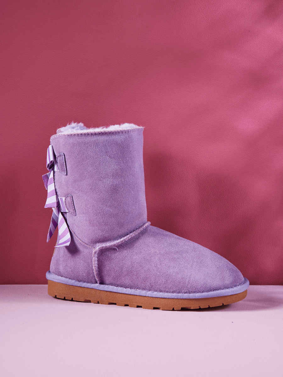 UGG Serenity Striped Bailey Bow Shearling Boots - Purple