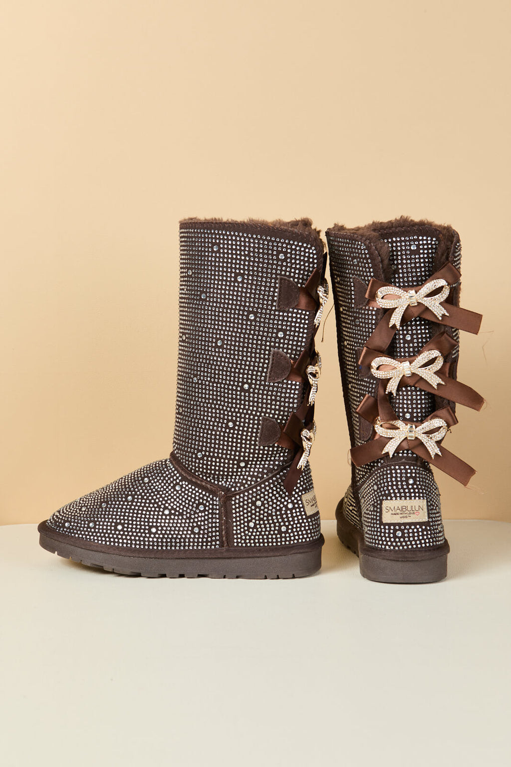UGG Swifties Diamond Stage Ribbon Bows Suede Boots - Brown