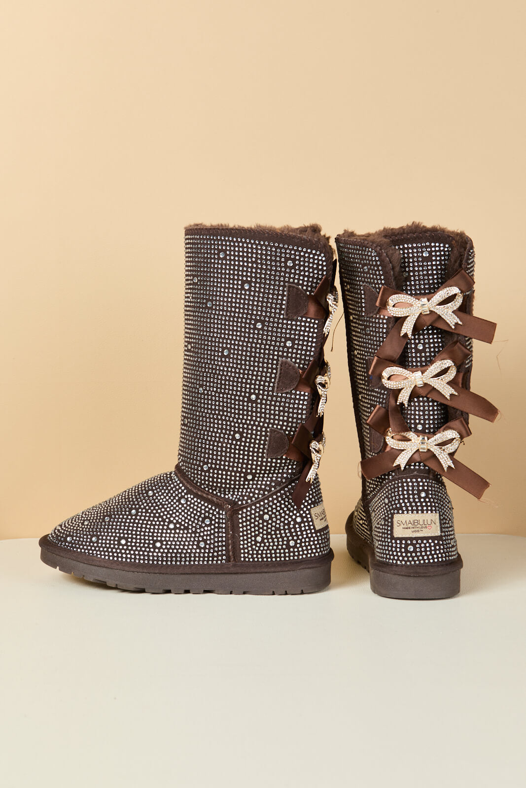 UGG Swifties Diamond Stage Ribbon Bows Suede Boots - Brown