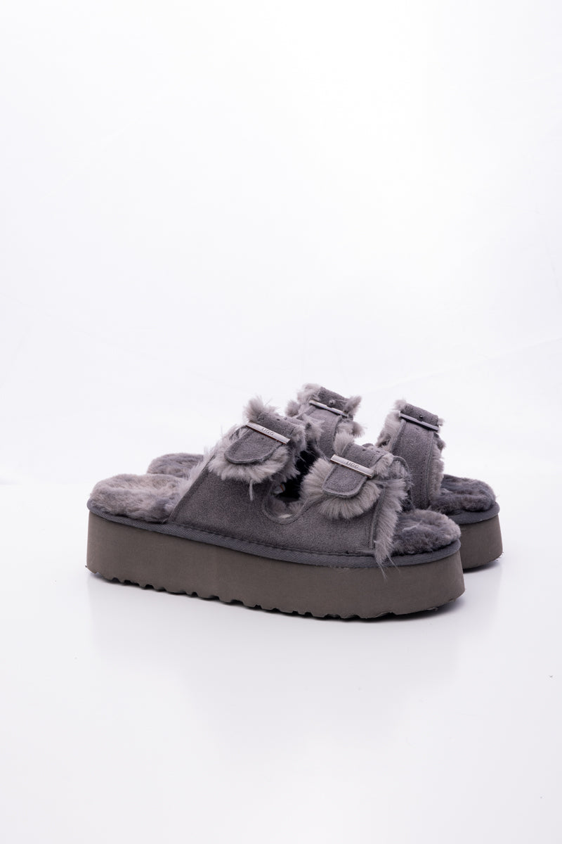 UGG Woolen Suede Double-Strap Platform Sandal - Grey