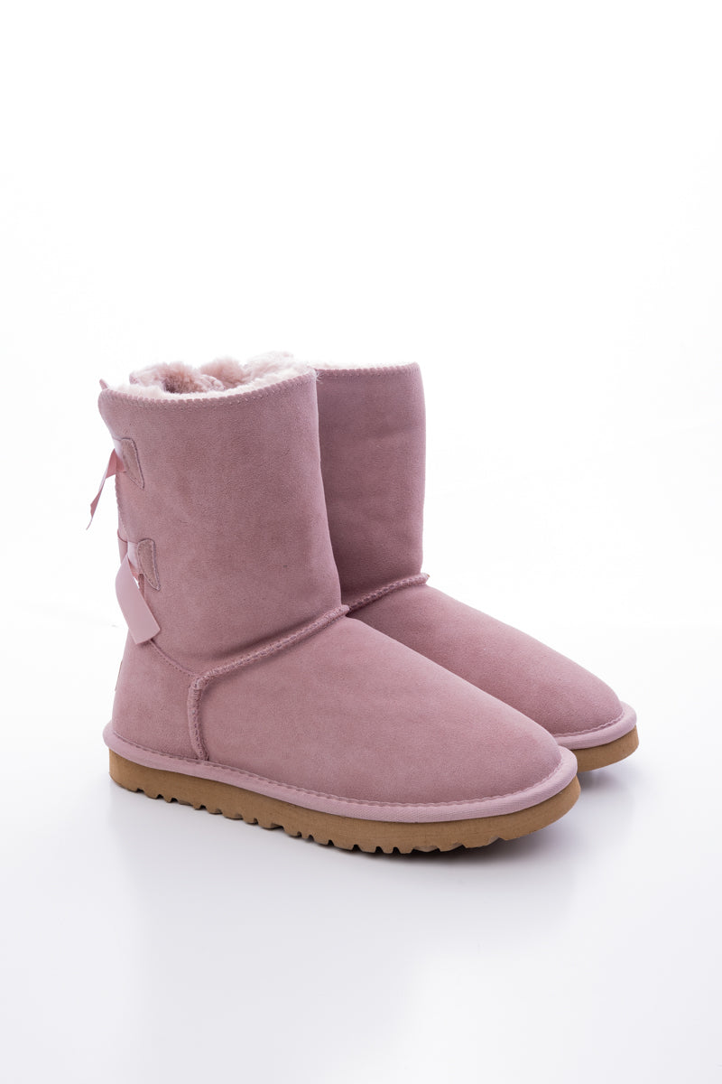UGG Double Ballet Ribbon Bow Suede Shearling Boots - Taro