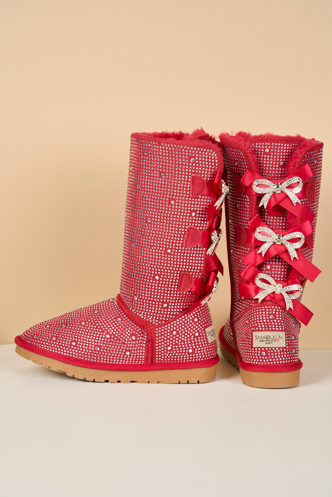 UGG Swifties Diamond Stage Ribbon Bows Suede Boots - Red