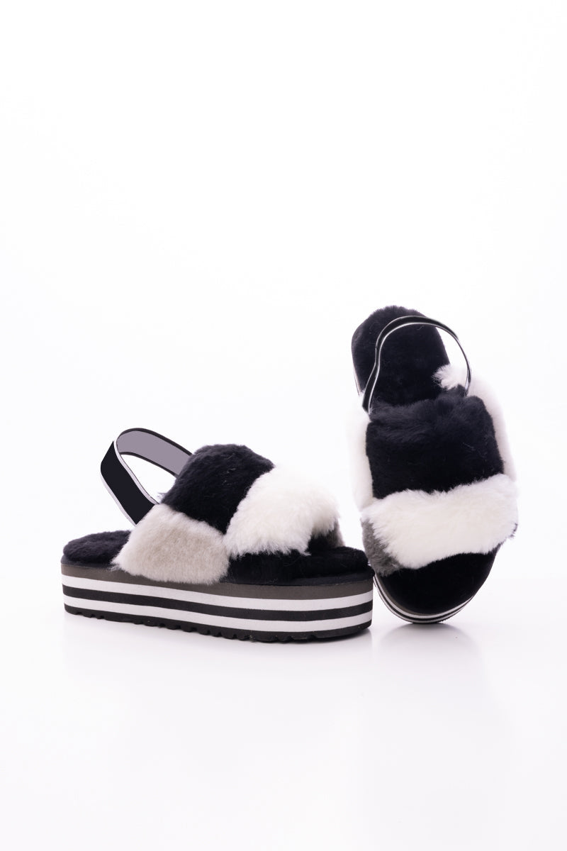 UGG Harmony Contrast Woolen Platform Slipper - Black