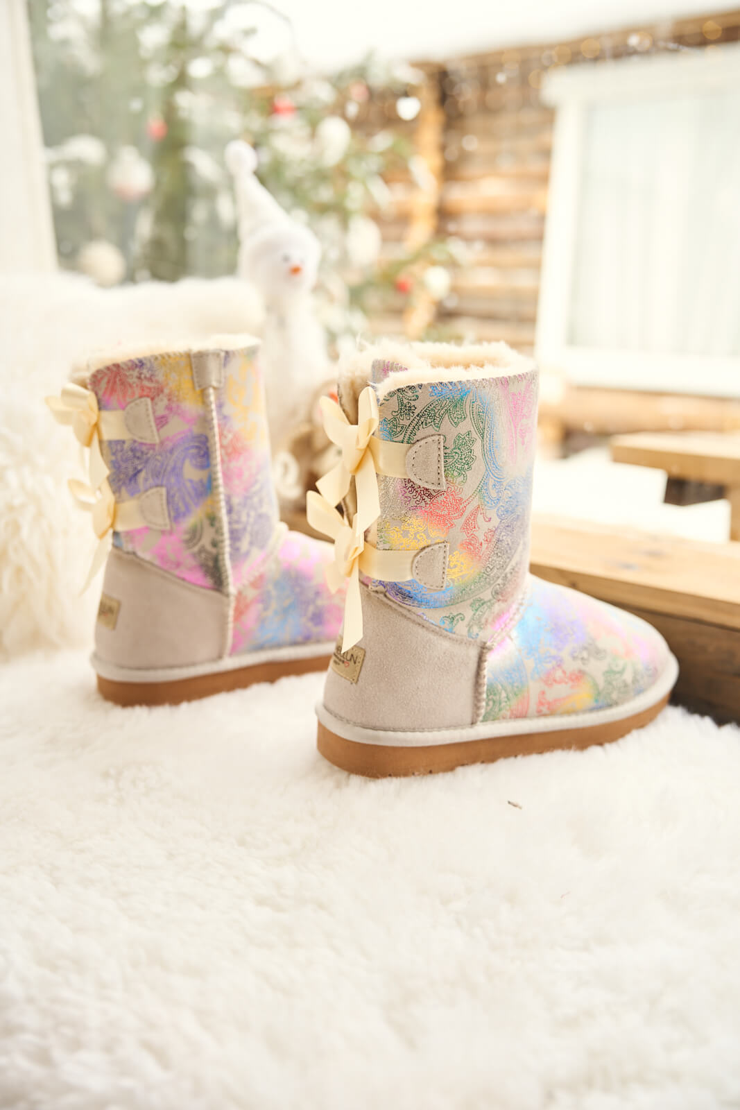 UGG Double Ballet Ribbon Bow Suede Shearling Boots - Multi