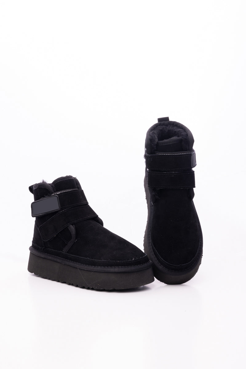 UGG Montford Wool-Lined Buckle Up Platform Boots – Black