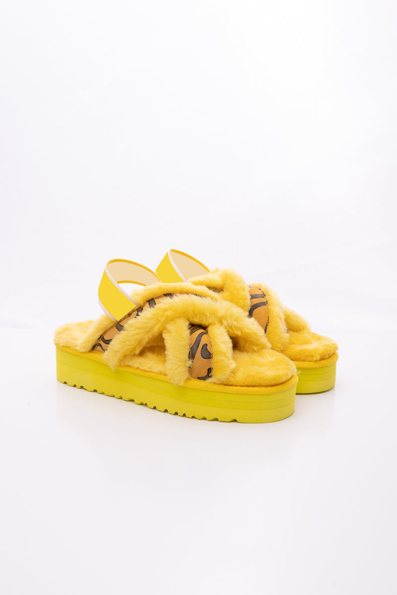 UGG Roar Wool-Lined Criss-Cross Strap Slipper - Yellow