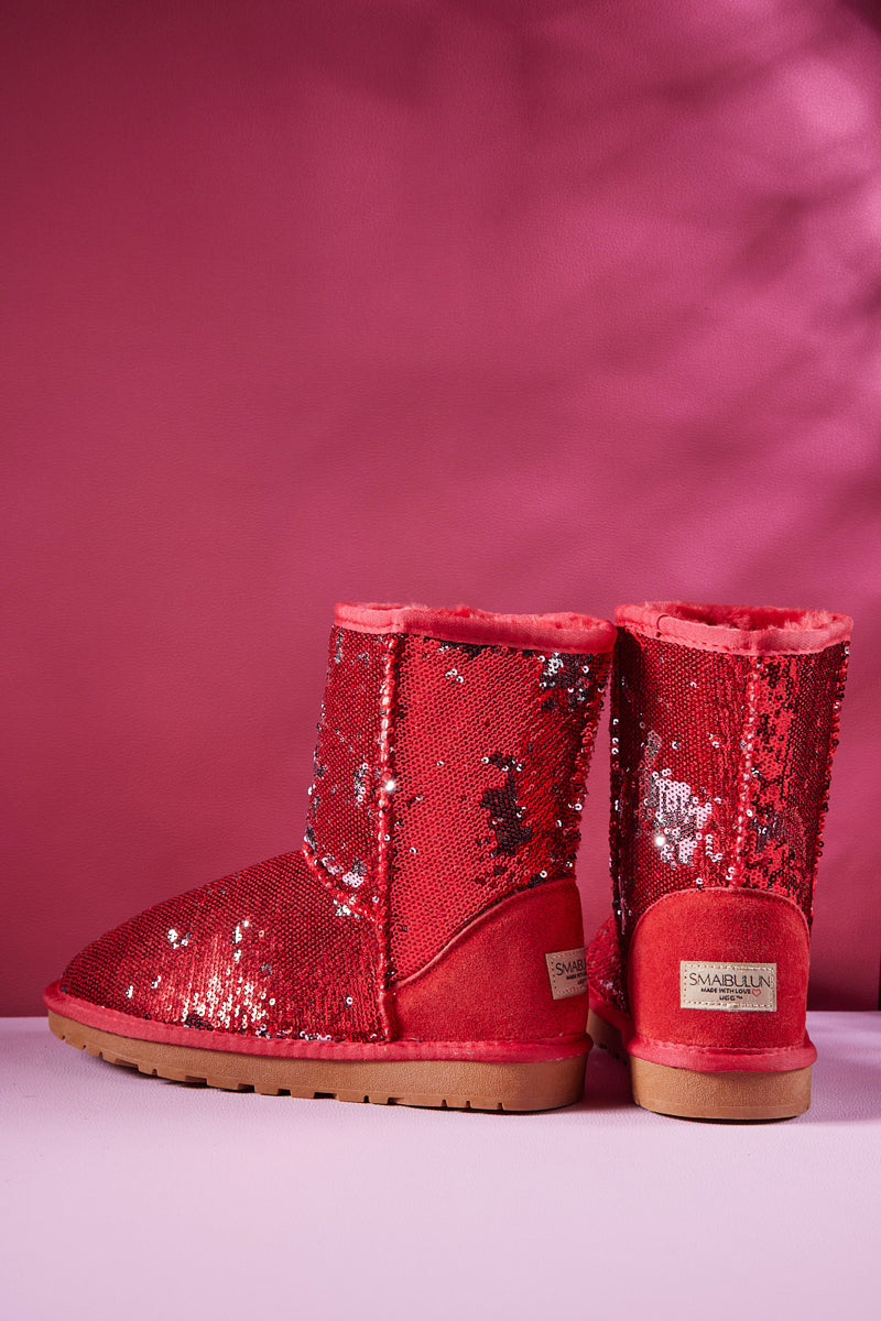 UGG Dallas Glam Sequin Shearling Boots - Red