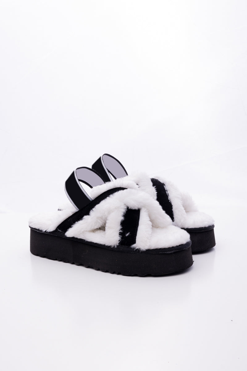 UGG Roar Wool-Lined Criss-Cross Strap Slipper - White