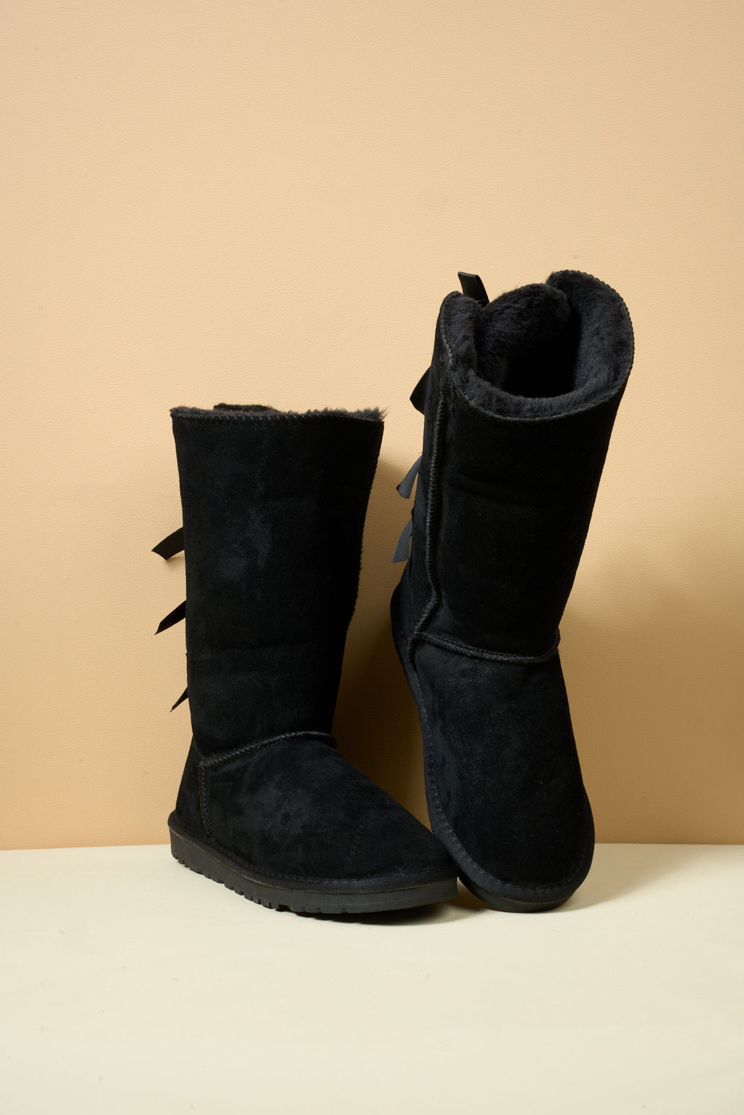 UGG Tri Ribbon Bow Suede Boots - Black