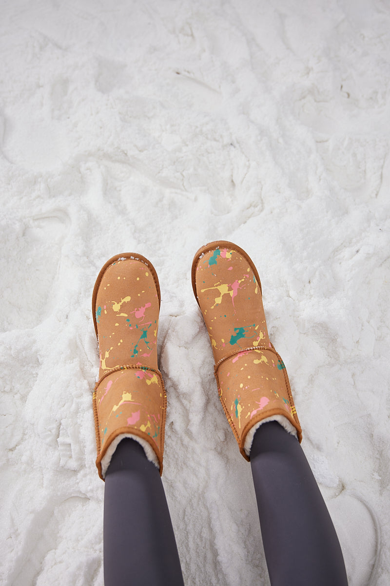 UGG Valerie Graffiti Patterned Shearling Boots - Chestnut