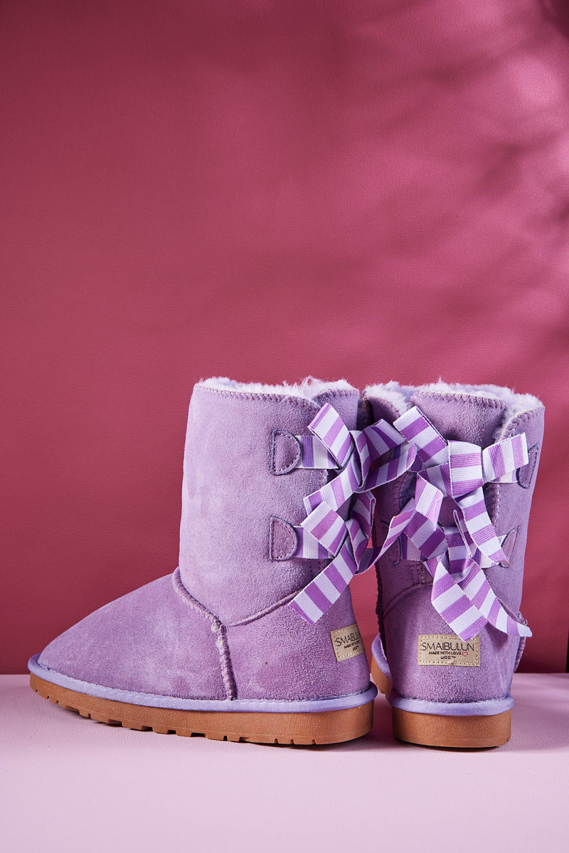 UGG Serenity Striped Bailey Bow Shearling Boots - Lavender