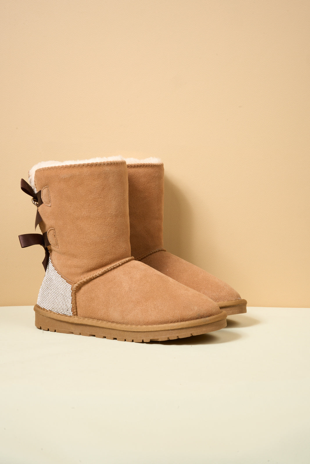 UGG Rhinestone Dual Bailey Bow Glam UGG Boots - Chestnut