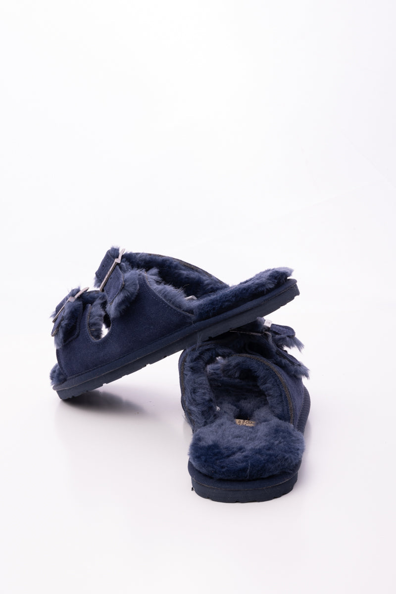 UGG Woolen Lined Double-Strap Suede Sandal - Navy