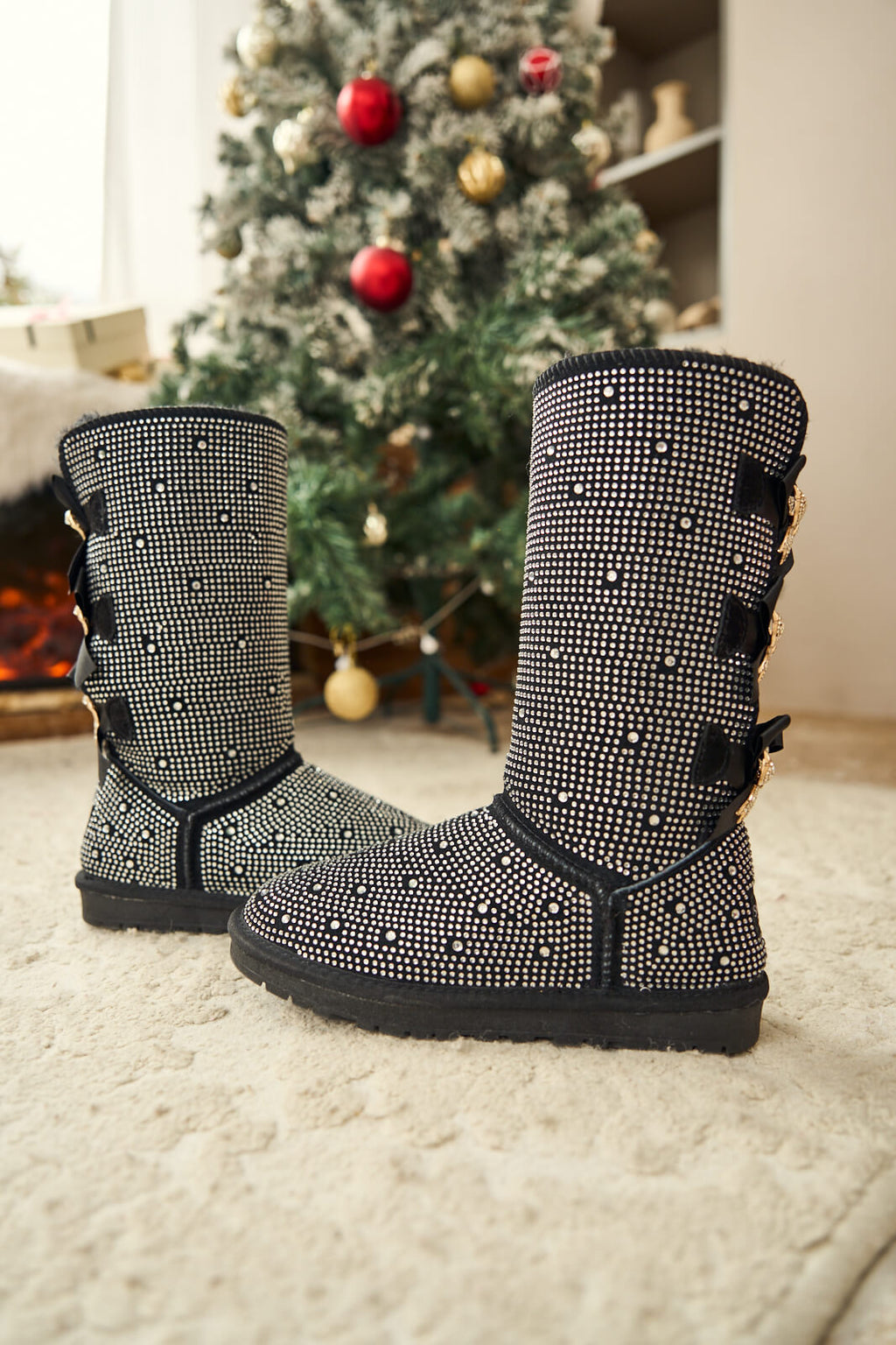 UGG Swifties Diamond Stage Ribbon Bows Suede Boots - Black