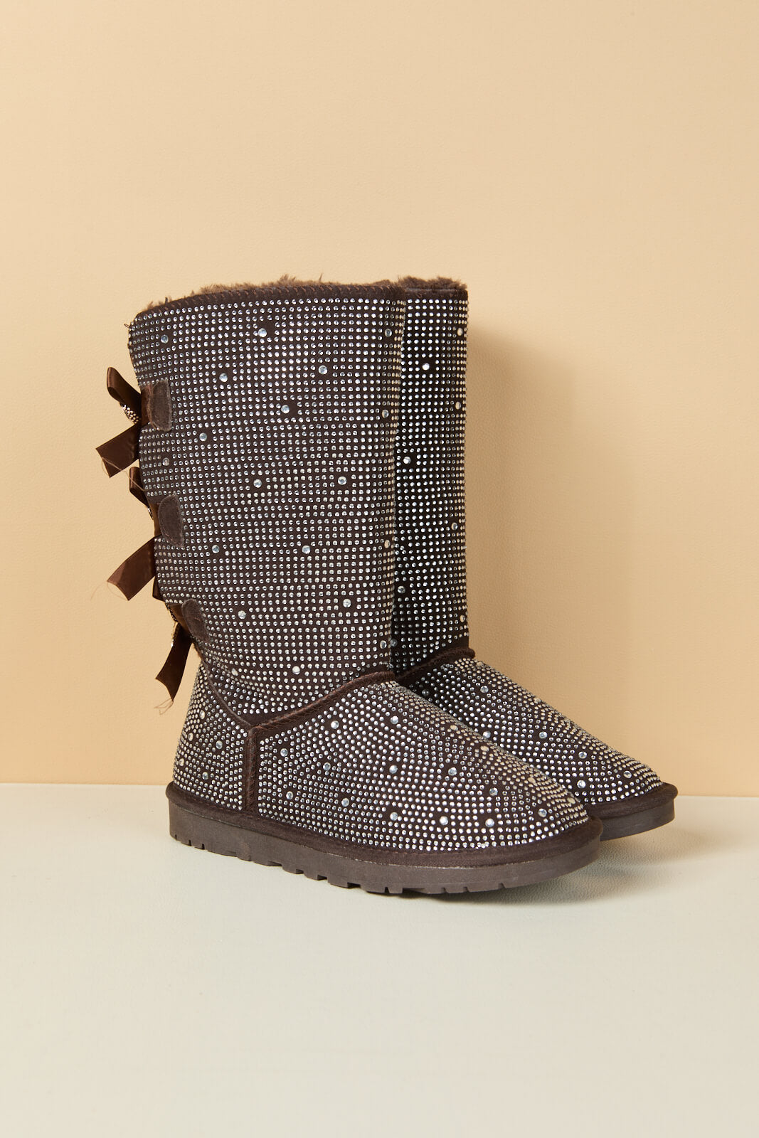 UGG Swifties Diamond Stage Ribbon Bows Suede Boots - Brown