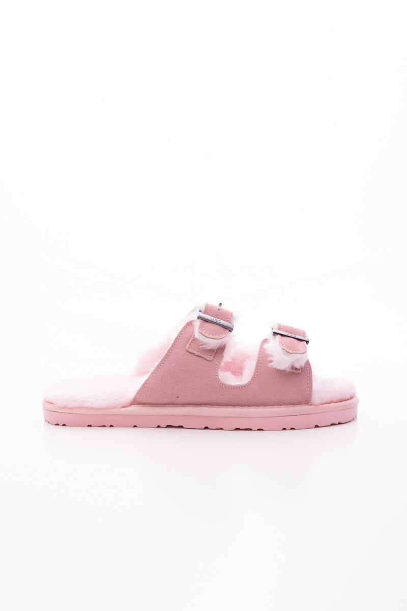 UGG Woolen Lined Double-Strap Suede Sandal - Pink