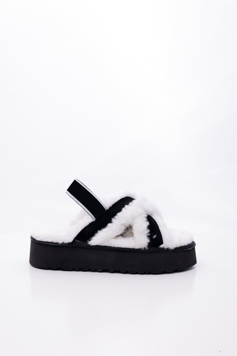 UGG Roar Wool-Lined Criss-Cross Strap Slipper - White