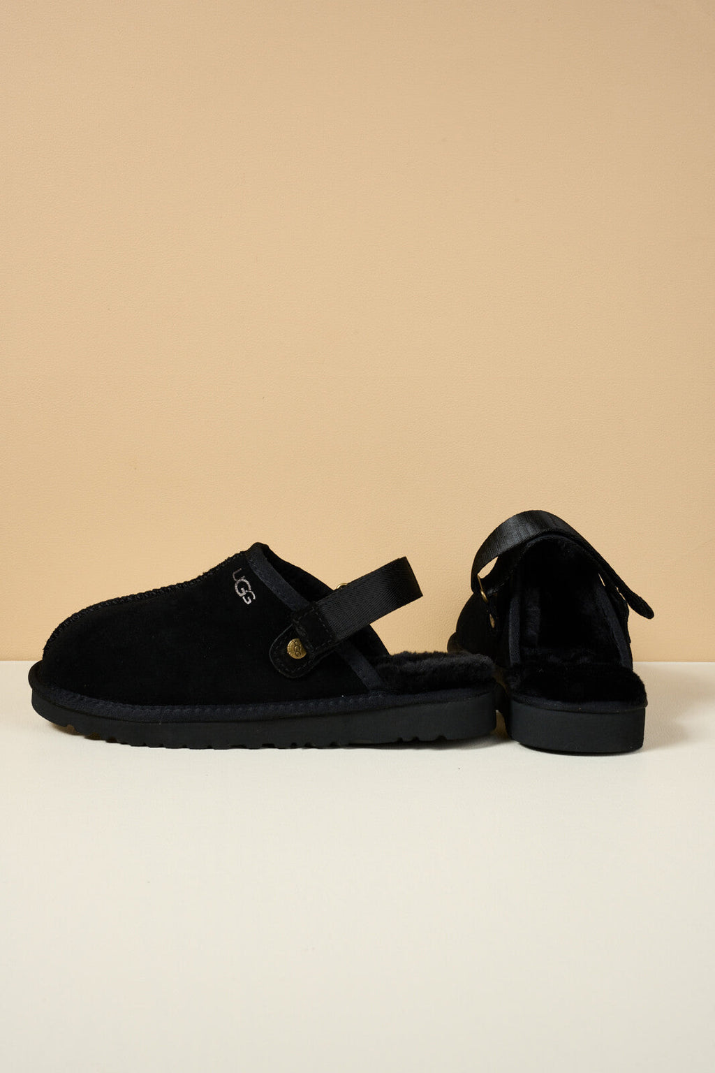 UGG Selena Wool-Lined Slingback Sandals - Black