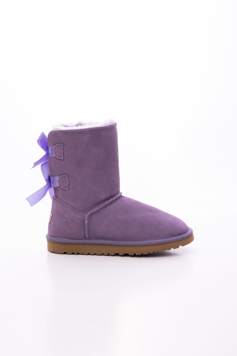 UGG Double Ballet Ribbon Bow Suede Shearling Boots - Lavender
