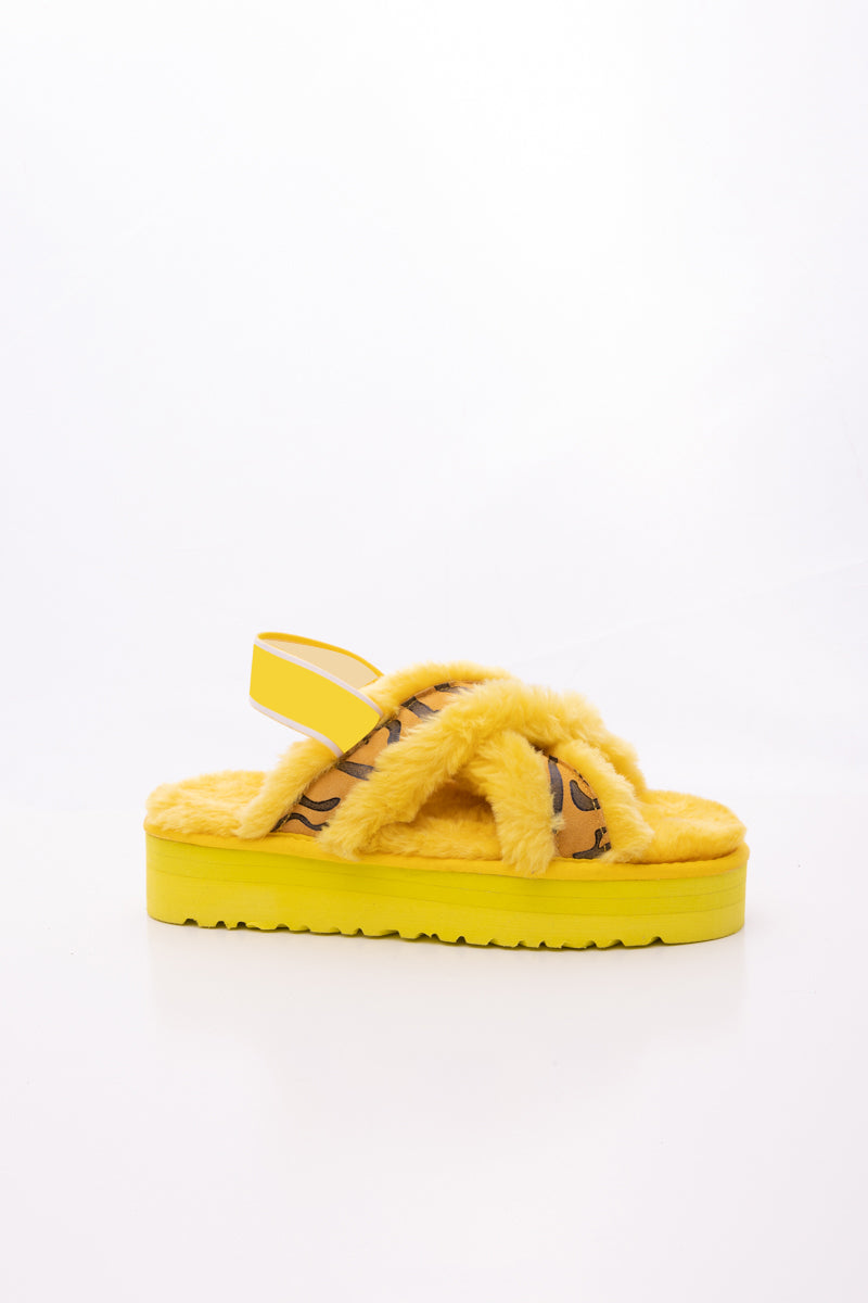 UGG Roar Wool-Lined Criss-Cross Strap Slipper - Yellow