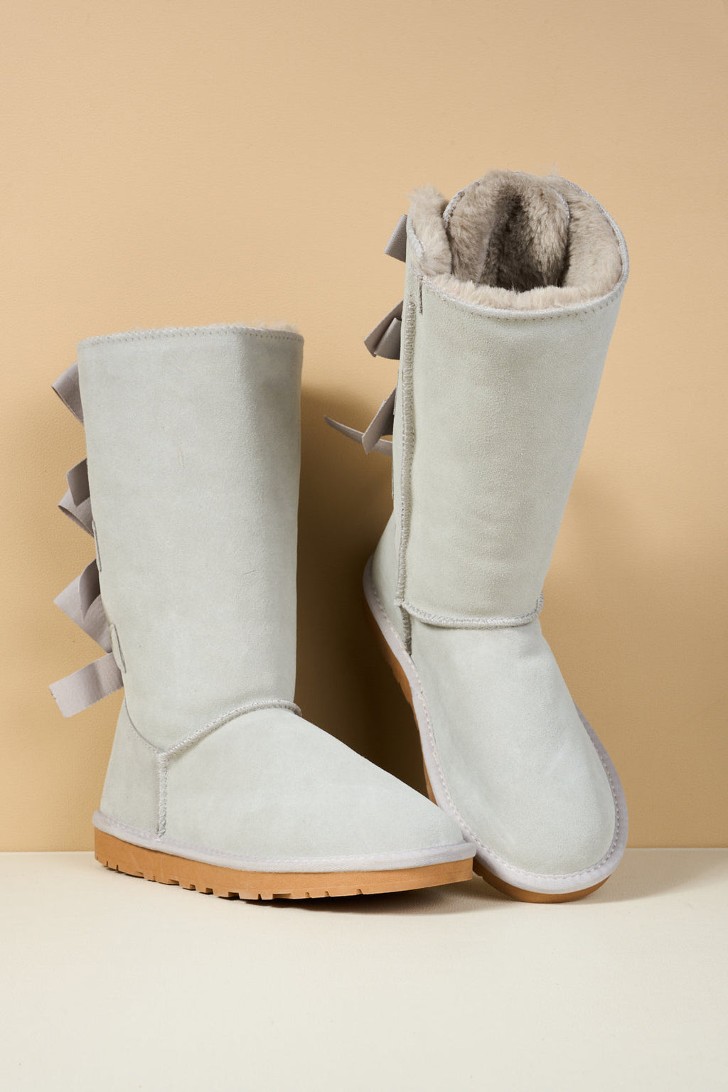 UGG Tri Ribbon Bow Suede Boots - Pale