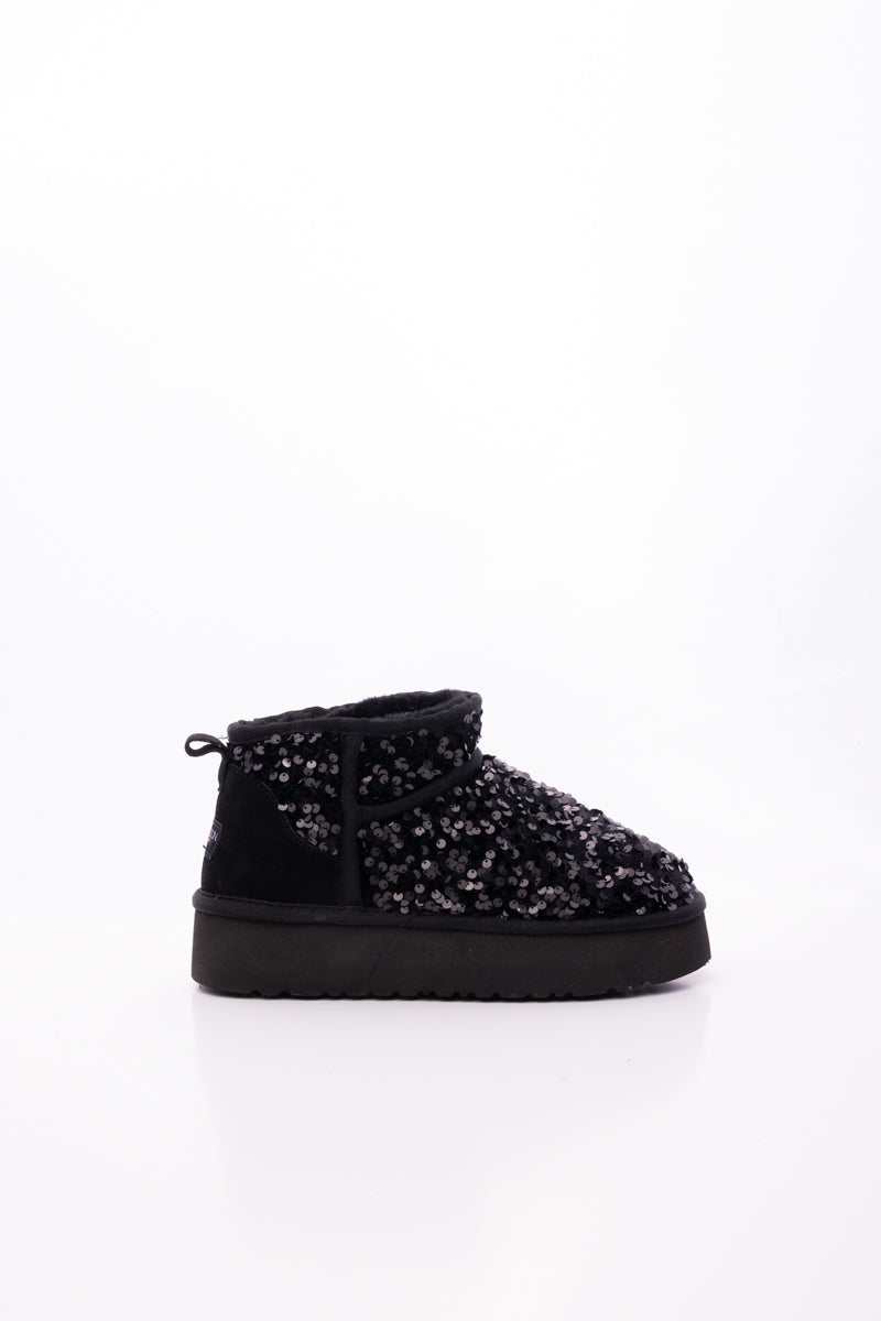 UGG Mini Glitter Low Ankle Platform Boots - Black