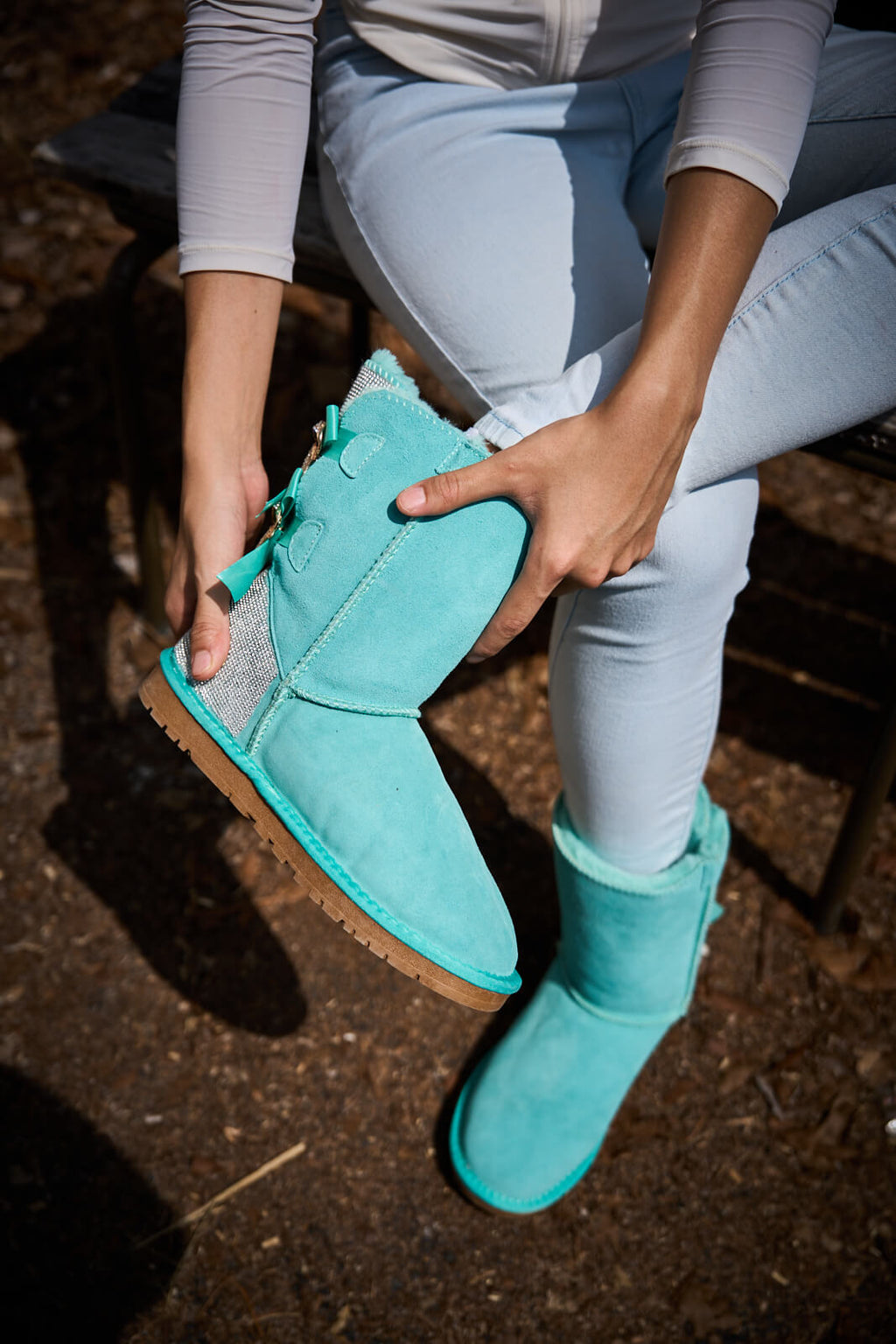 UGG Rhinestone Dual Bailey Bow Glam UGG Boots - Turquoise
