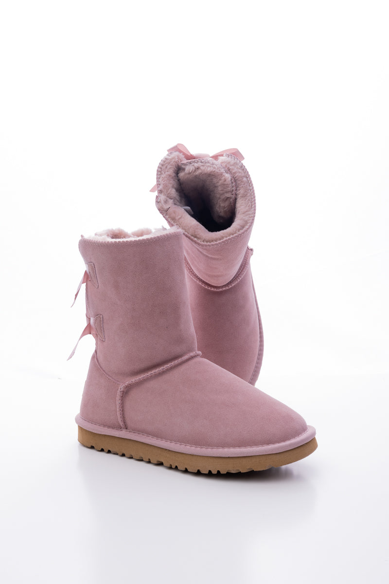 UGG Double Ballet Ribbon Bow Suede Shearling Boots - Taro