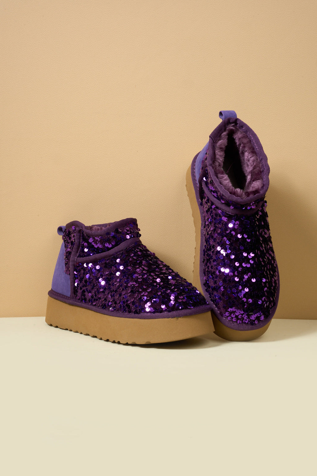 UGG Mini Glitter Low Ankle Platform Boots - Purple