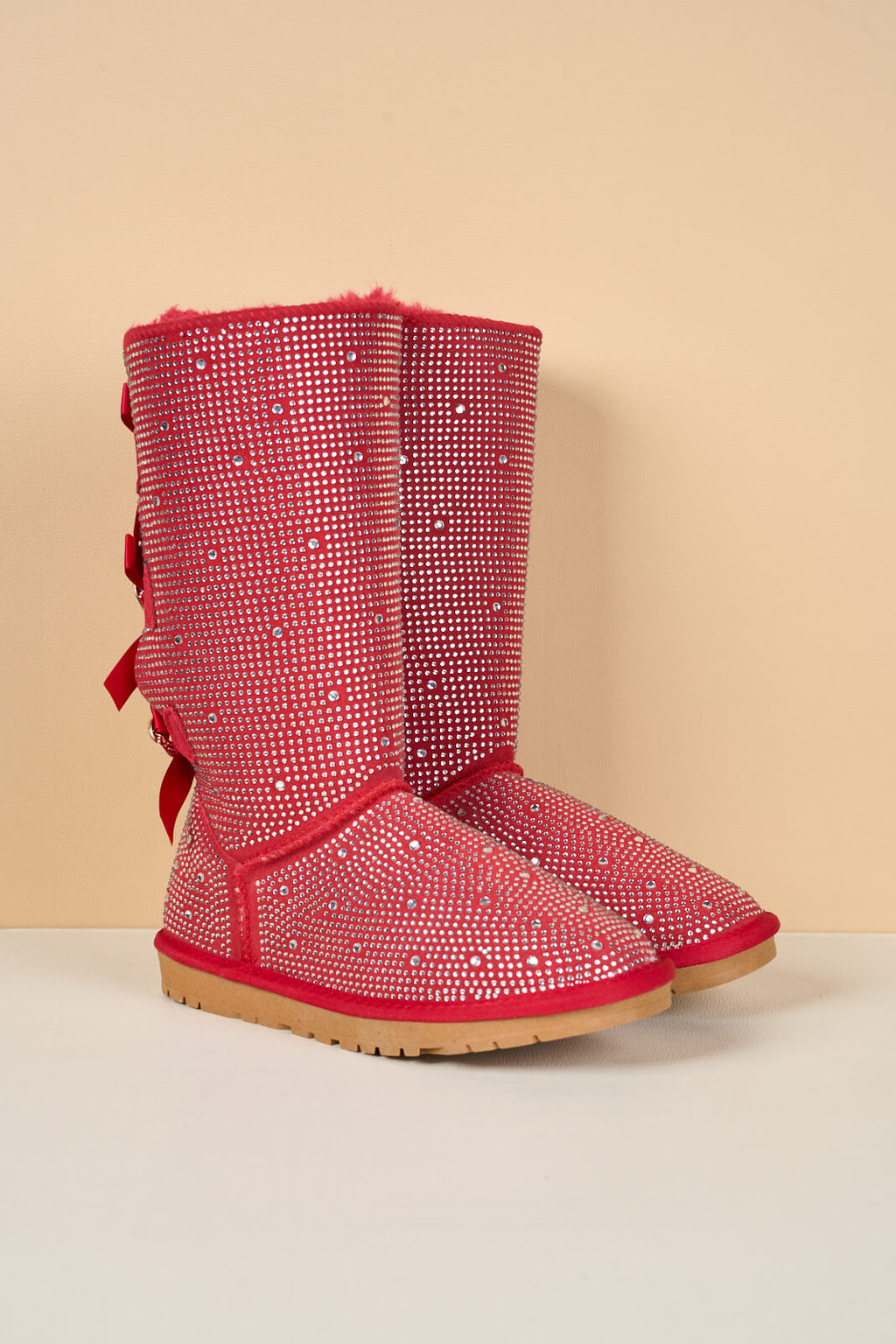 UGG Swifties Diamond Stage Ribbon Bows Suede Boots - Red