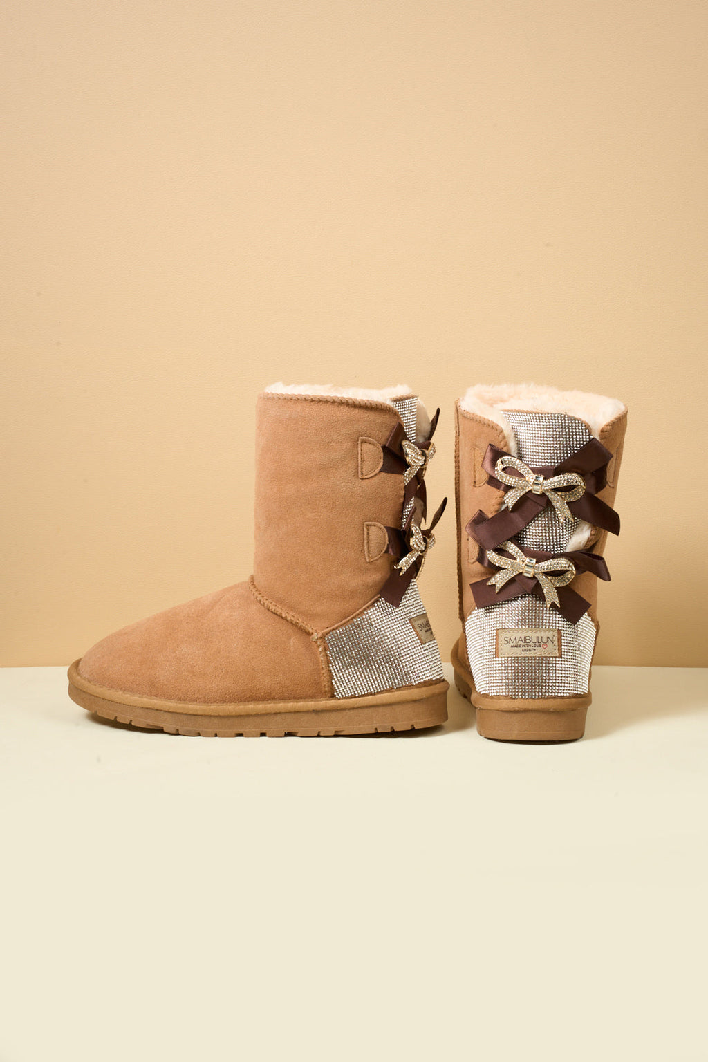 UGG Rhinestone Dual Bailey Bow Glam UGG Boots - Chestnut