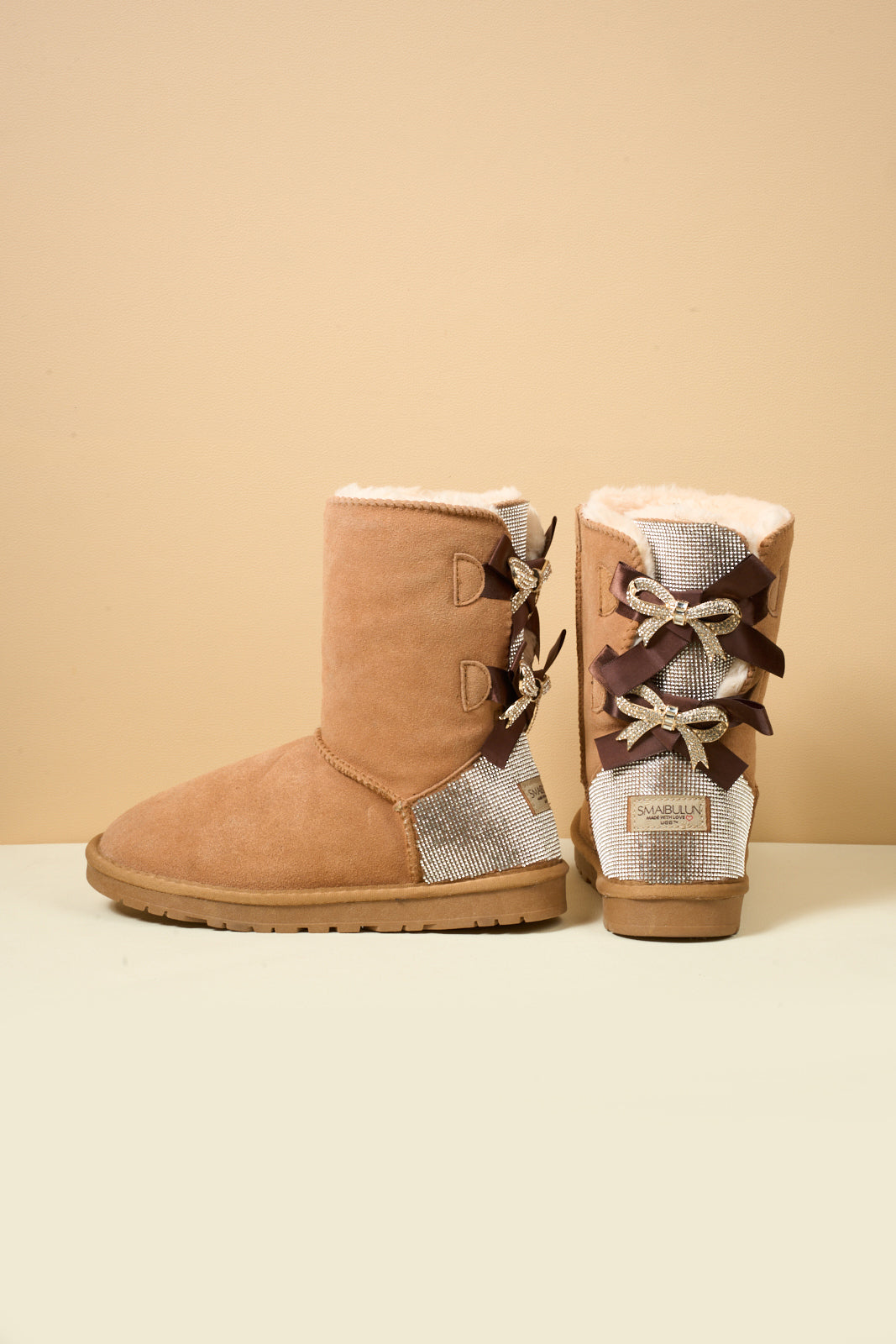UGG Rhinestone Dual Bailey Bow Glam UGG Boots - Chestnut