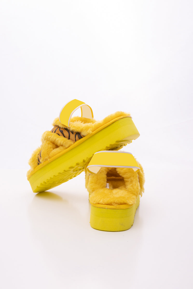 UGG Roar Wool-Lined Criss-Cross Strap Slipper - Yellow