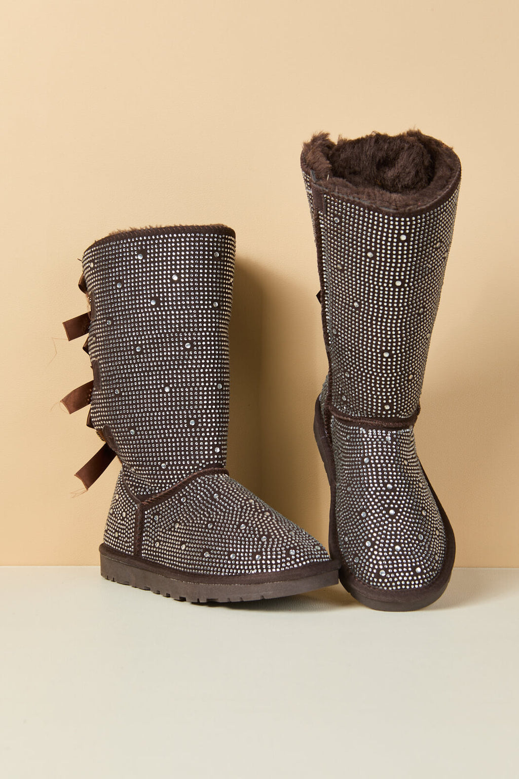 UGG Swifties Diamond Stage Ribbon Bows Suede Boots - Brown