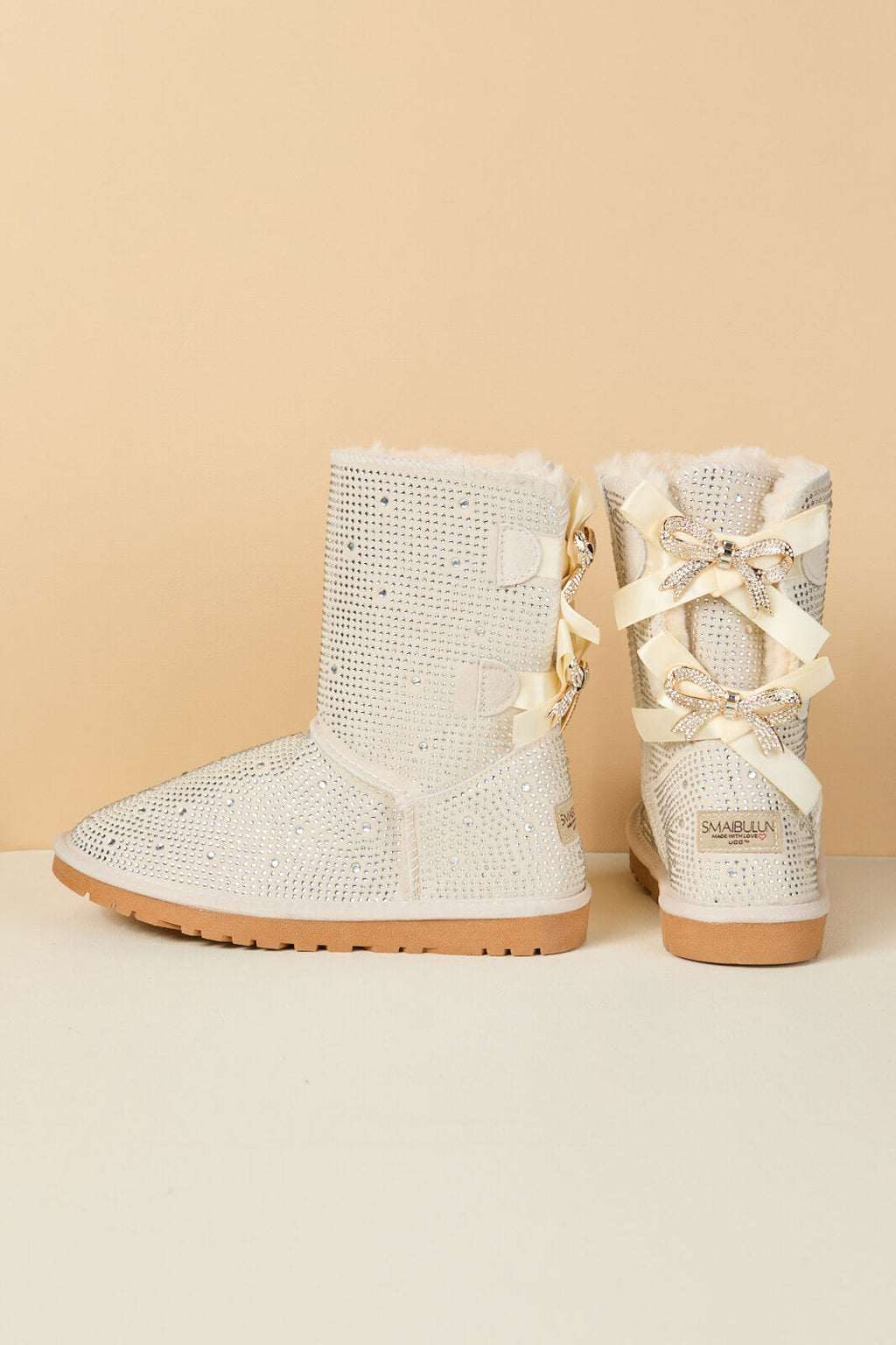 UGG Tay Tay Shine On Stage Diamond Bows Suede Boots - Cream
