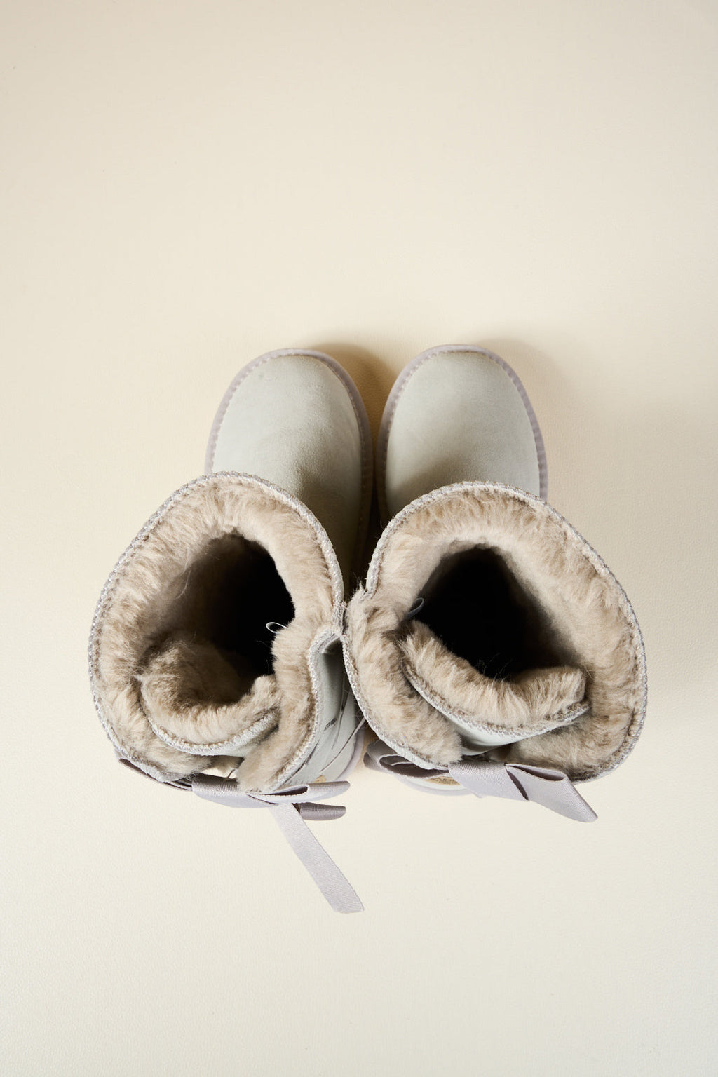 UGG Double Ballet Ribbon Bow Suede Shearling Boots - Pale