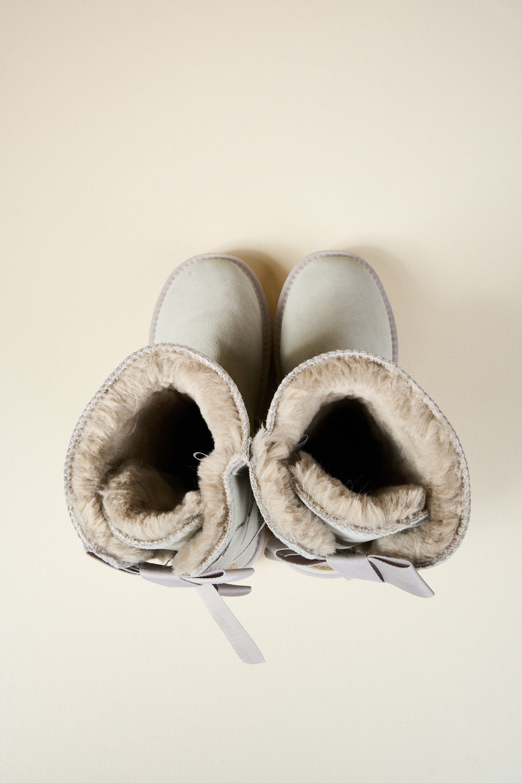 UGG Double Ballet Ribbon Bow Suede Shearling Boots - Pale