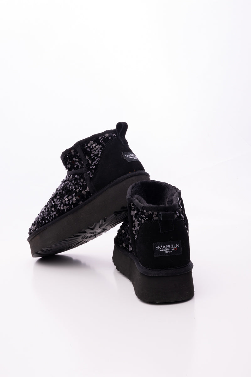 UGG Mini Glitter Low Ankle Platform Boots - Black