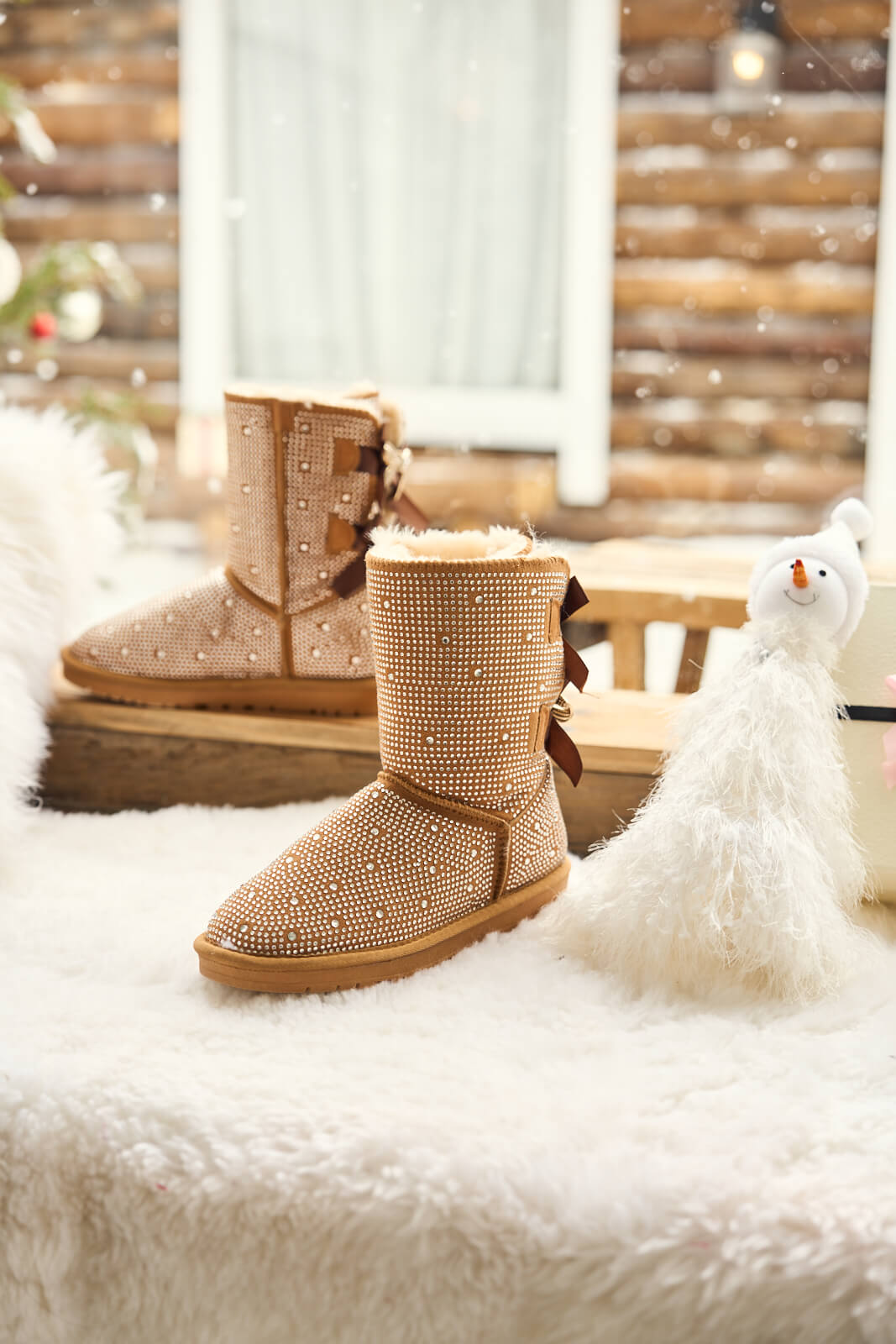 UGG Tay Tay Shine On Stage Diamond Bows Suede Boots - Chestnut