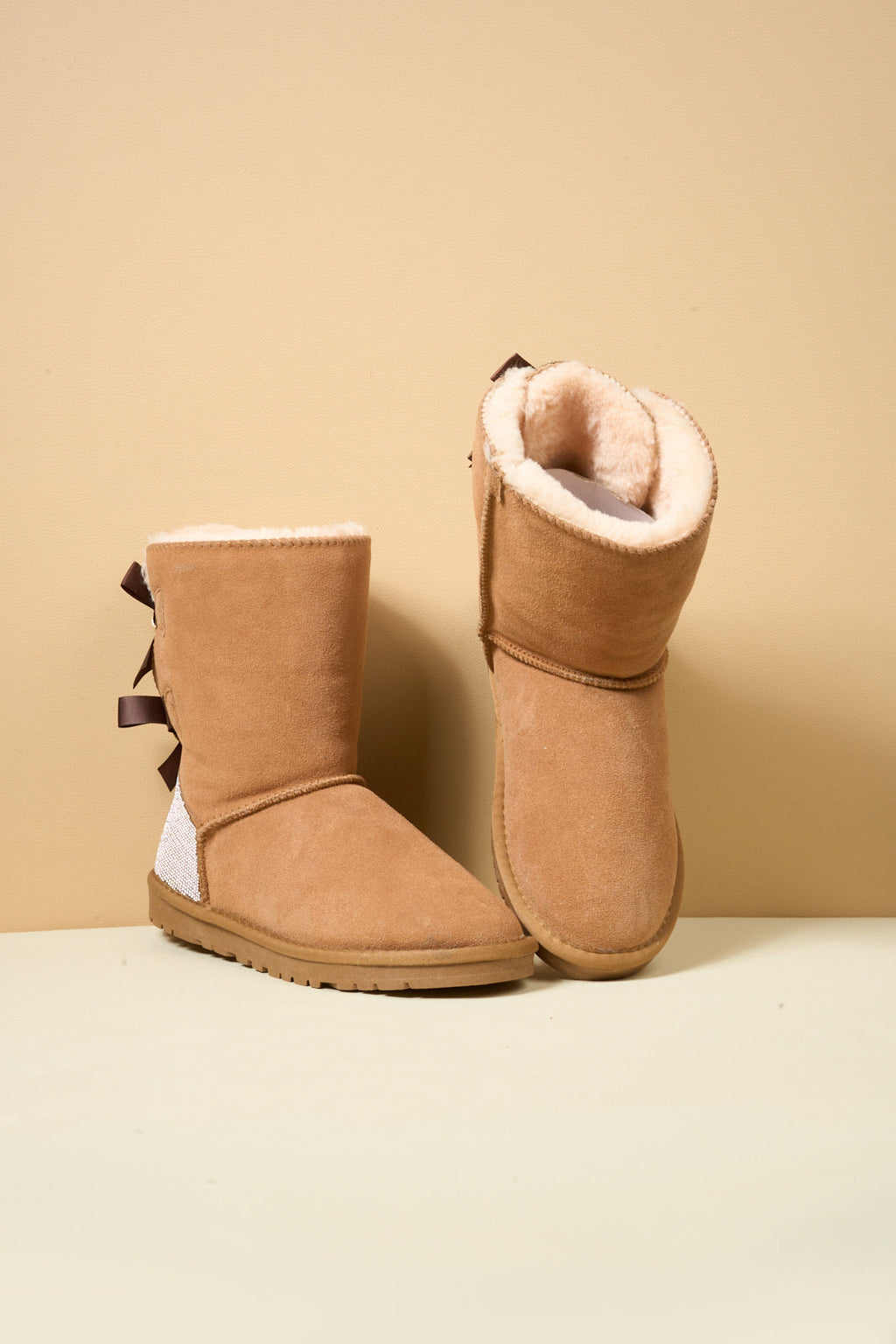 UGG Rhinestone Dual Bailey Bow Glam UGG Boots - Chestnut