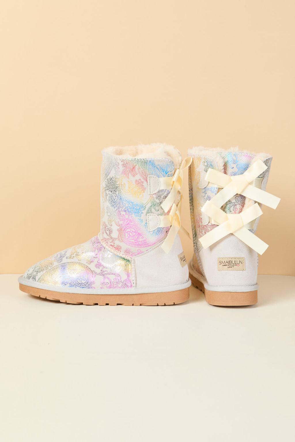 UGG Double Ballet Ribbon Bow Suede Shearling Boots - Multi
