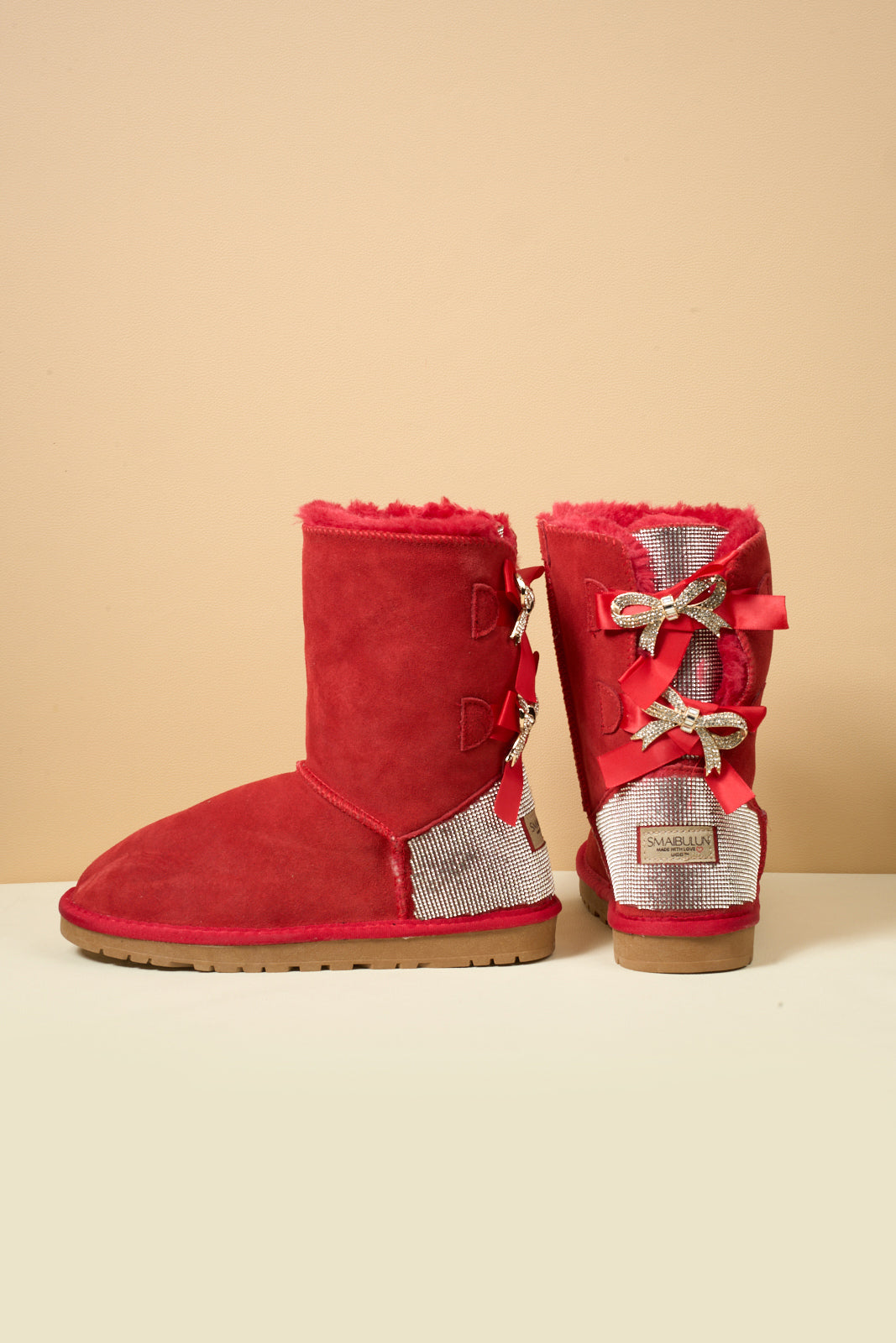 UGG Rhinestone Dual Bailey Bow Glam UGG Boots - Red