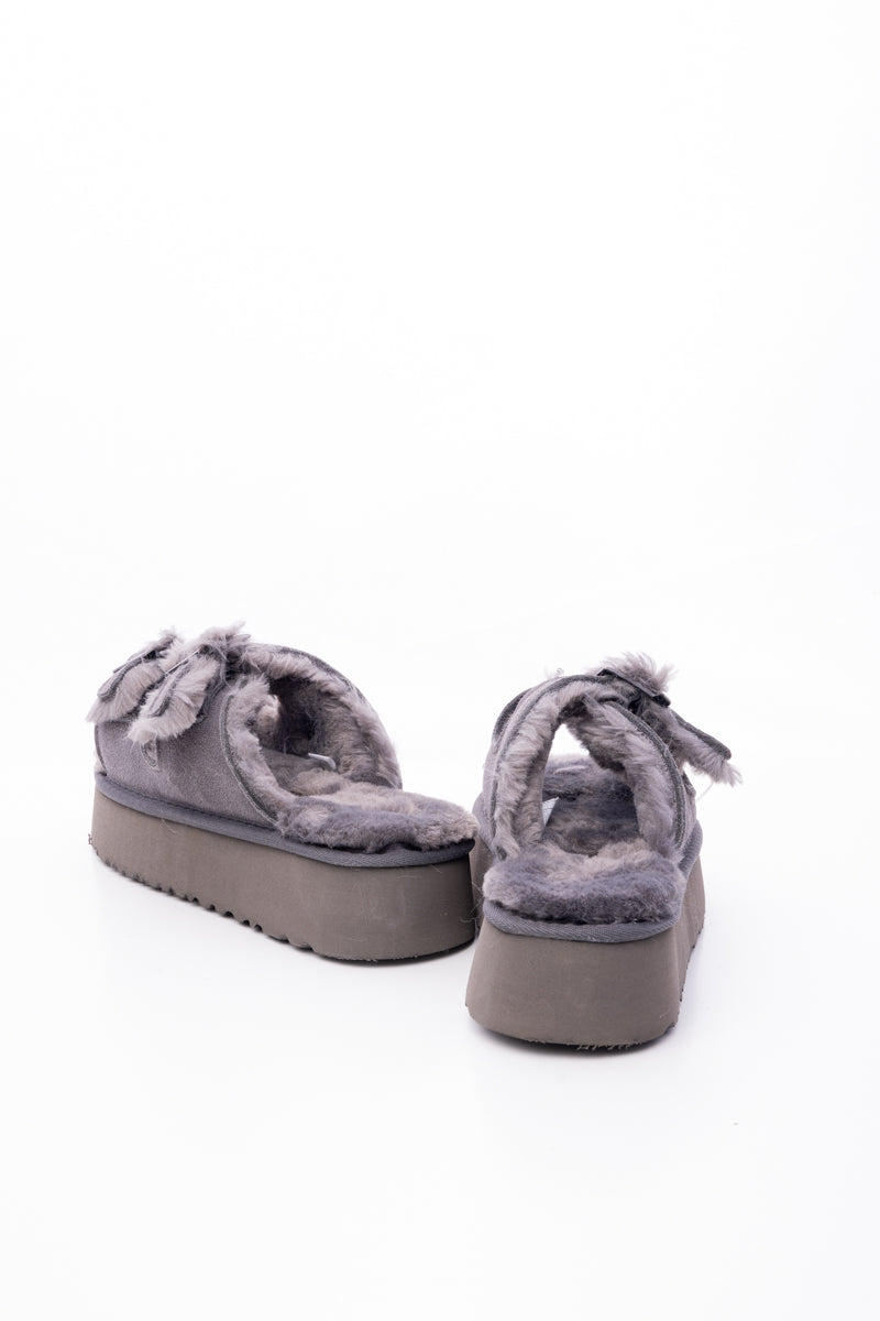 UGG Woolen Suede Double-Strap Platform Sandal - Grey