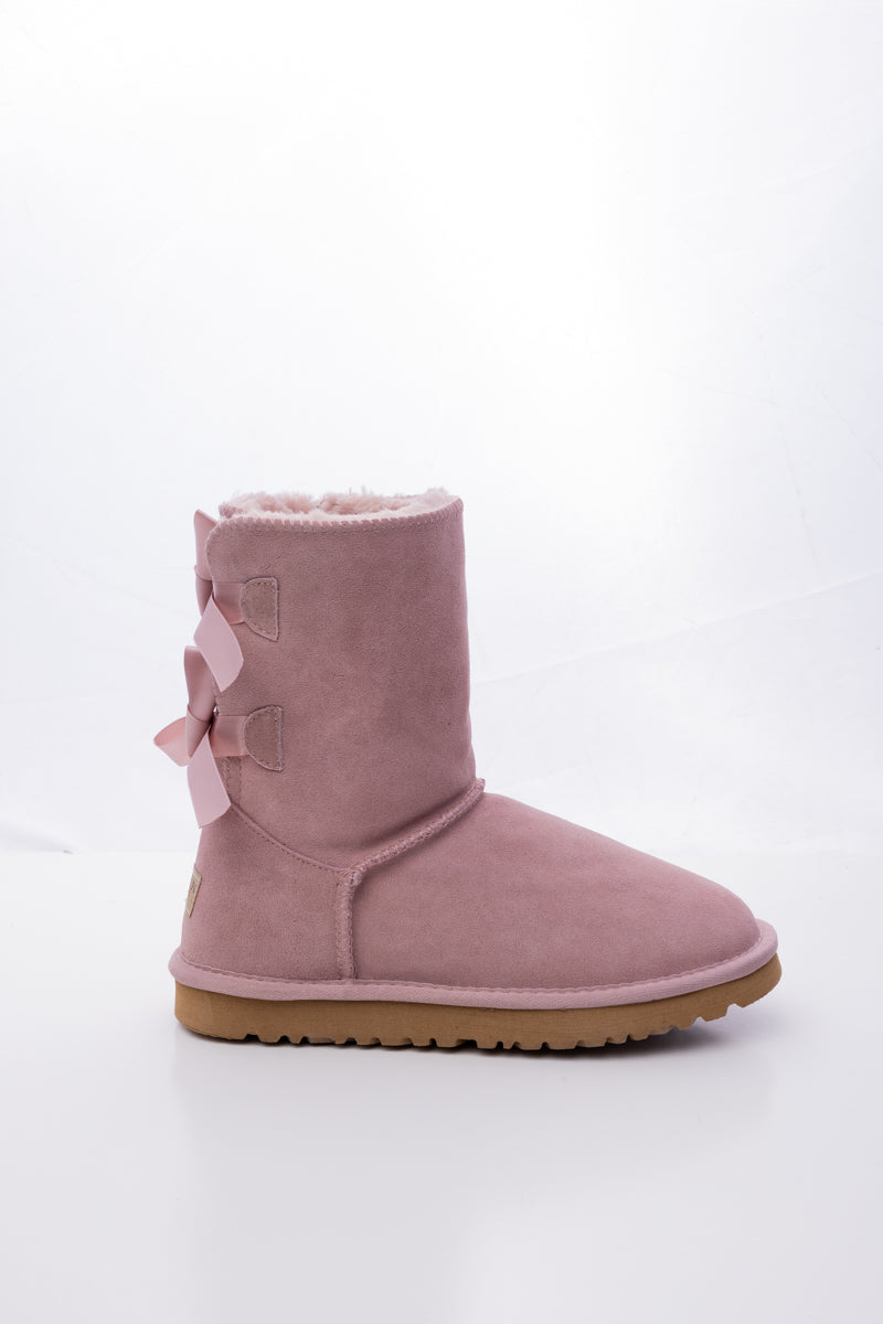 UGG Double Ballet Ribbon Bow Suede Shearling Boots - Taro