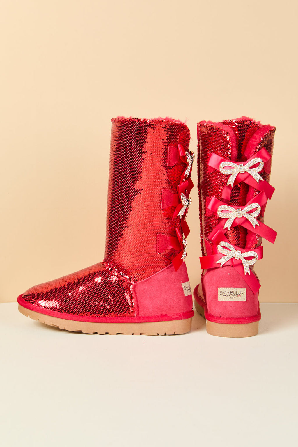 UGG Tay Swift Celebration Rhinestone Bailey Bow Sequin Boots - Red