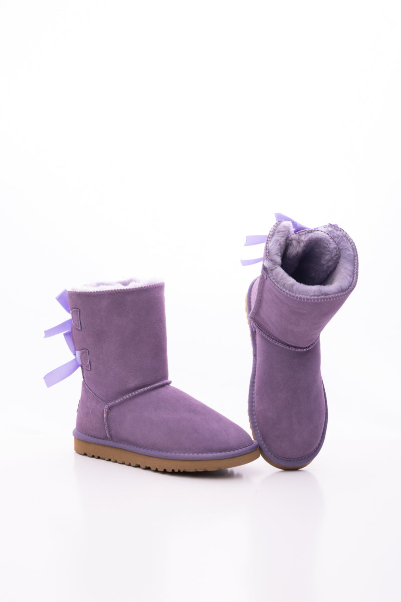 UGG Double Ballet Ribbon Bow Suede Shearling Boots - Lavender