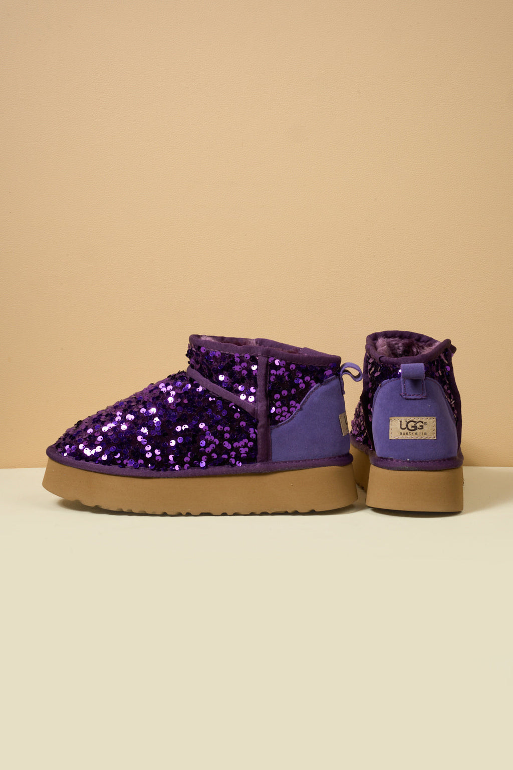 UGG Mini Glitter Low Ankle Platform Boots - Purple